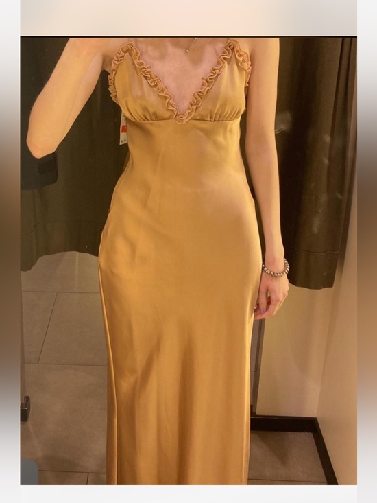 Zara Dresses & Skirts - Zara Satin Ruffle V‑Neck Slip Dress in Golden Yellow